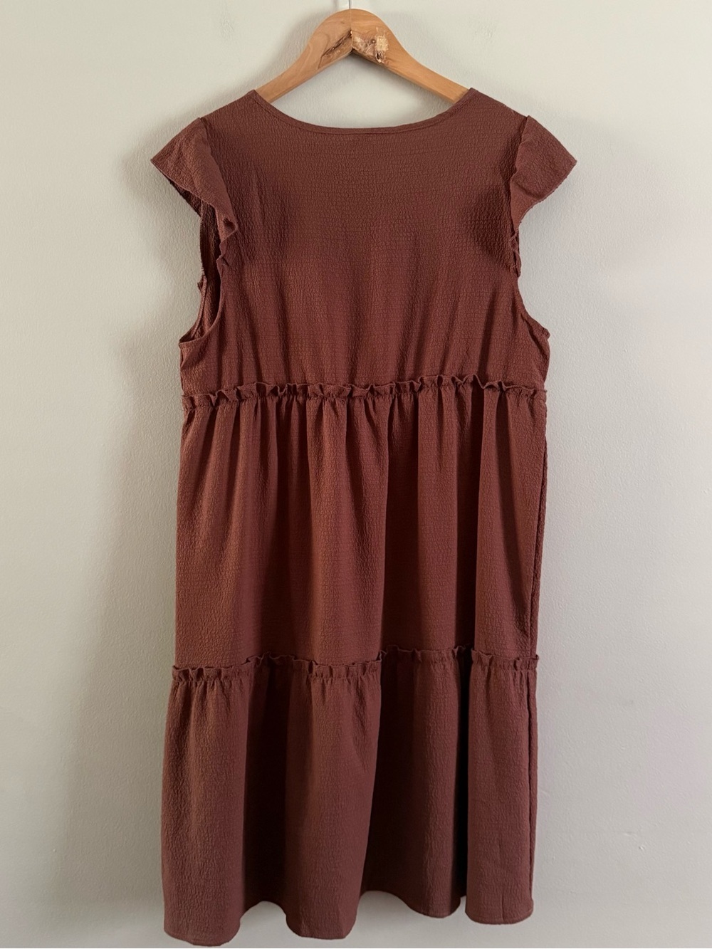 Textured Tiered Midi Dress in Brown - Picture 4 of 6